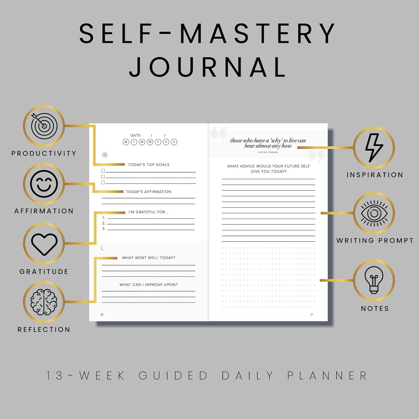 Self-Mastery Journal for Men with Prompts - 13 Week Guided Gratitude Journal - 5 Minute Journal - Reflection Manifestation Journals for Mindfulness - Self Care Journal - Goal Journal for Women & Men