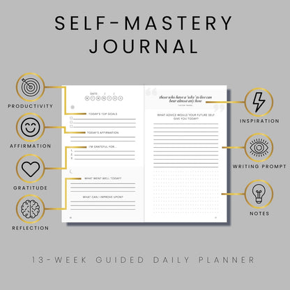 Self-Mastery Journal for Men with Prompts - 13 Week Guided Gratitude Journal - 5 Minute Journal - Reflection Manifestation Journals for Mindfulness - Self Care Journal - Goal Journal for Women & Men