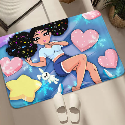 Black Girl Area Rug for Bedroom African Black Girls Floor Rugs for Living Room Playroom Cartoon Art Home Decor Soft Yoga Mats for Women Afro Purple 47" x 31" (2.7 x 3 Feet)