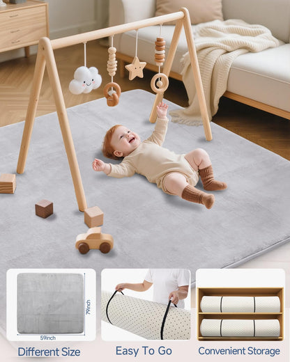 Large Thick Baby Play Mat for Floor,Padded Foam 59x79 Playpen Mat,Soft Support&Plush Feel Nursery Kids Rug,Non Slip for Toddler,Infants,Kids Playroom,Yoga,Baby Crawling,Tummy Time (Light Grey)