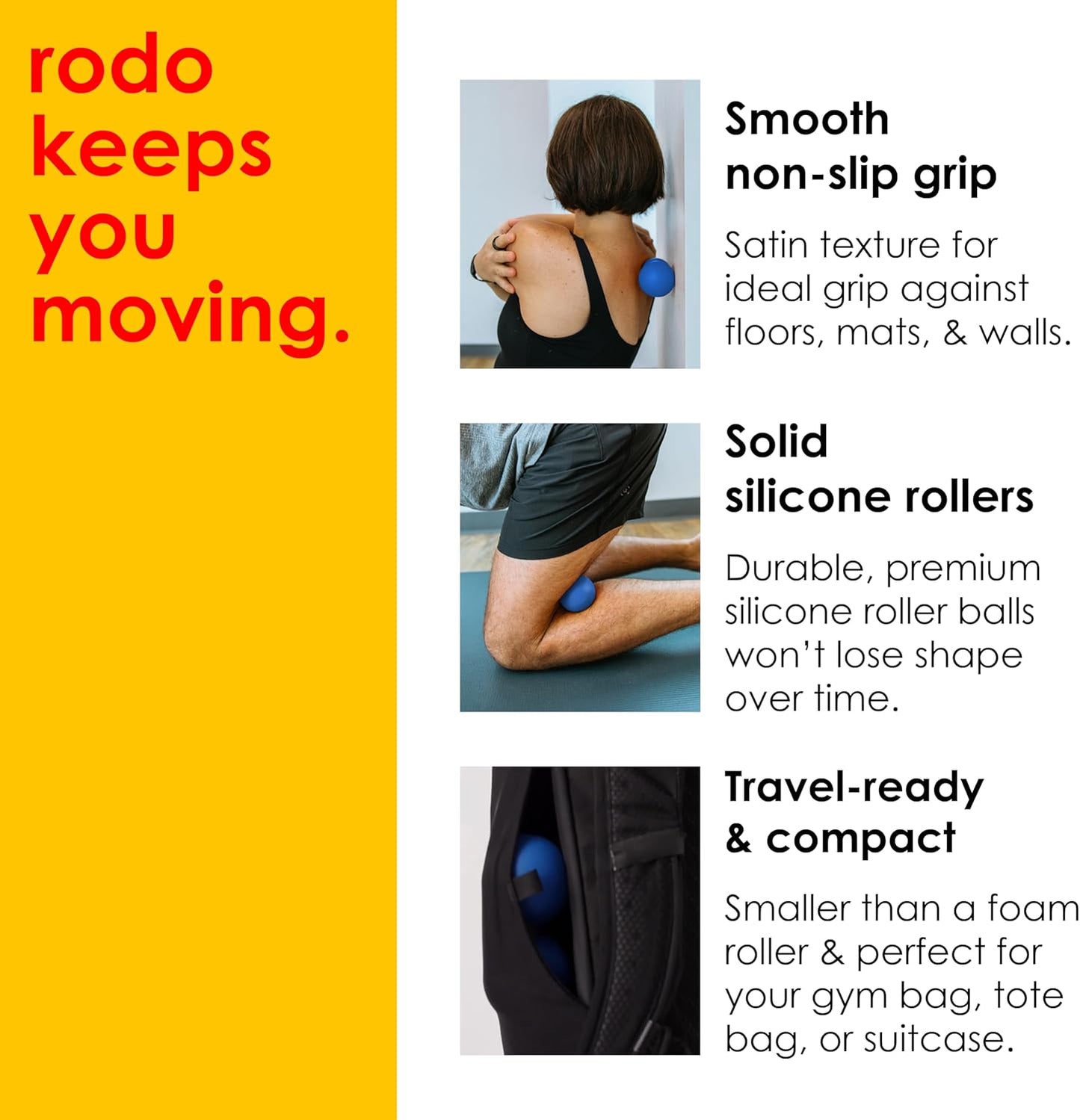 Rodo 2-in-1 Firm Peanut & Lacrosse Ball Roller | Deep Tissue Massage Tool for Fascia, Plantar Fasciitis, Hips & Back | Mobility & Recovery Roller | Compact, Travel-Friendly, Pilates, Therapy Ready