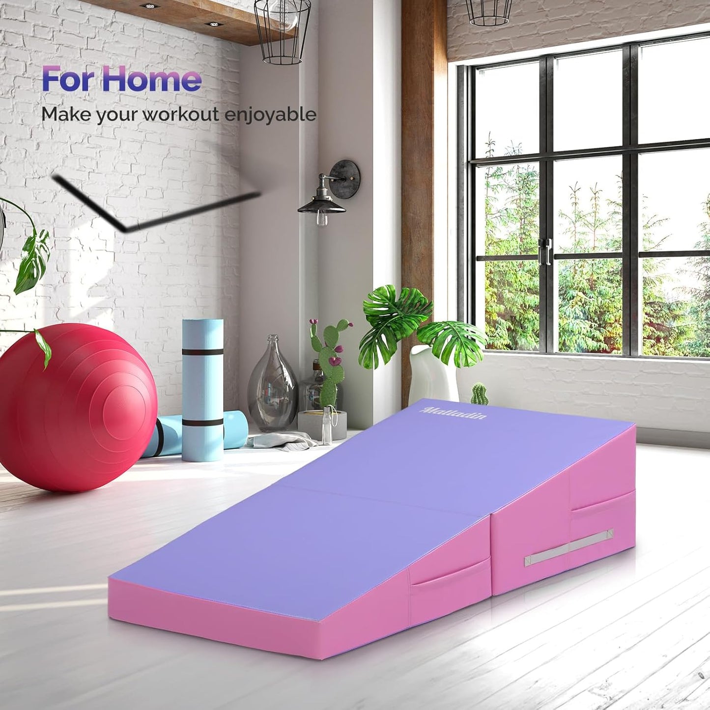 Matladin Incline Gymnastics Cheese Wedge Mat, 48"x24"x14" - Folding Gymnastics Mat for Kids Girls Home Training
