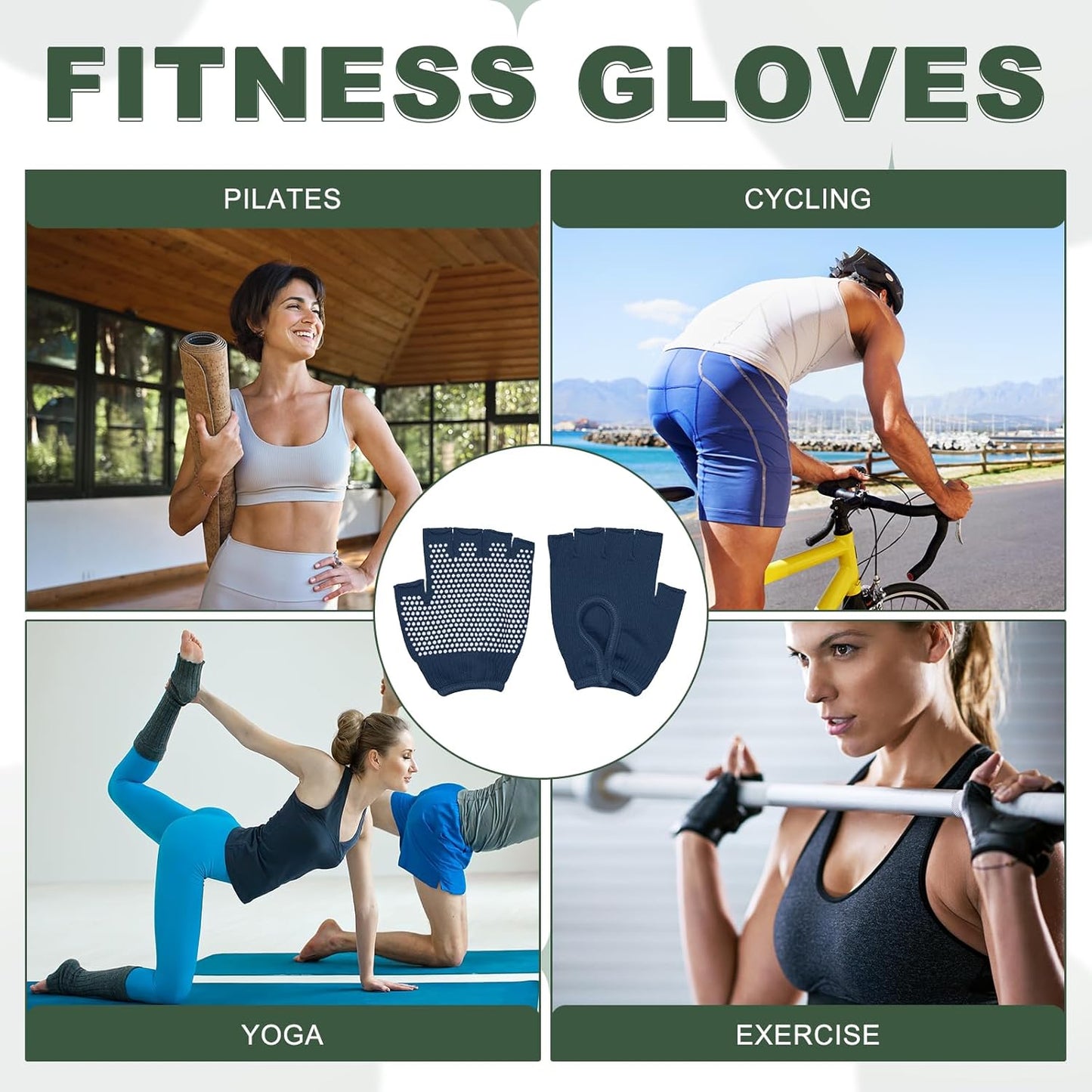 Yoga Gloves, Non Slip Fingerless Pilates Gloves Breathable Exercise Workout Mittens