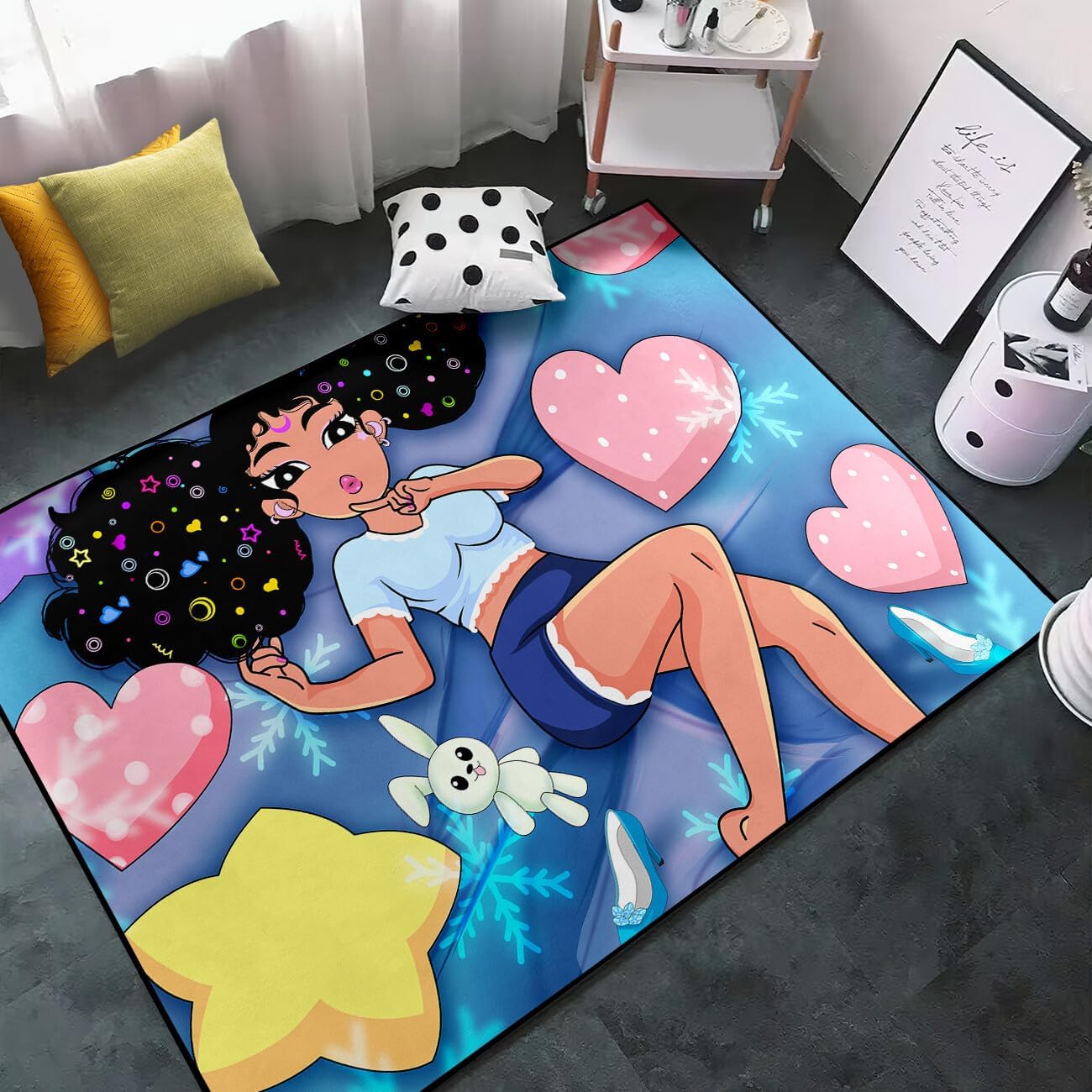 Black Girl Area Rug for Bedroom African Black Girls Floor Rugs for Living Room Playroom Cartoon Art Home Decor Soft Yoga Mats for Women Afro Purple 47" x 31" (2.7 x 3 Feet)