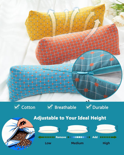 Cervical Buckwheat Roll Pillow for Sleeping,15.7"x5.9" Buckwheat Hulls Pillows Filling, Triangle Pillow for Neck Support Yoga Bolster, Adjustable Fill for Neck Pain Relief,Gray