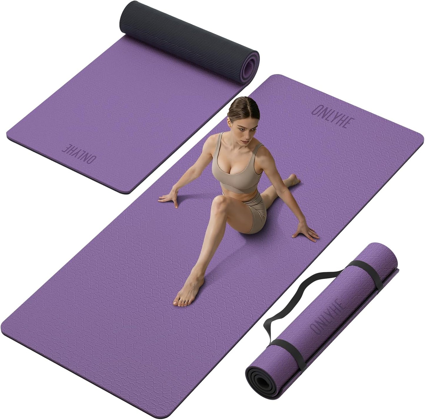 Yoga Mat Thick(10mm) Exercise Mat Non Slip Anti-tear,72"x35" Extra Large Pilates Mats for Home Workouts, Gym & Floor Stretching with Carrier Strap