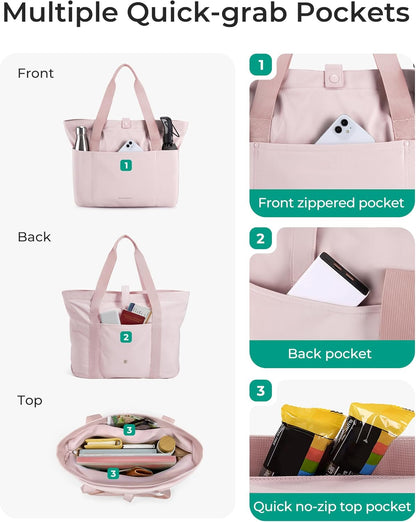 BAGSMART Tote Bag for Women, Foldable Tote Bag With Zipper Travel Shoulder Bag Handbag for Work