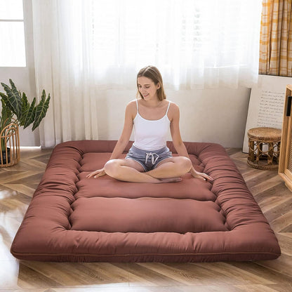 MAXYOYO Bohemian Retro Mattress Boho Floral Japanese Futon Mattress Tatami Floor Mat Foldable Portable Camping, Sleeping Pad, Lounger Couch Bed Full Size