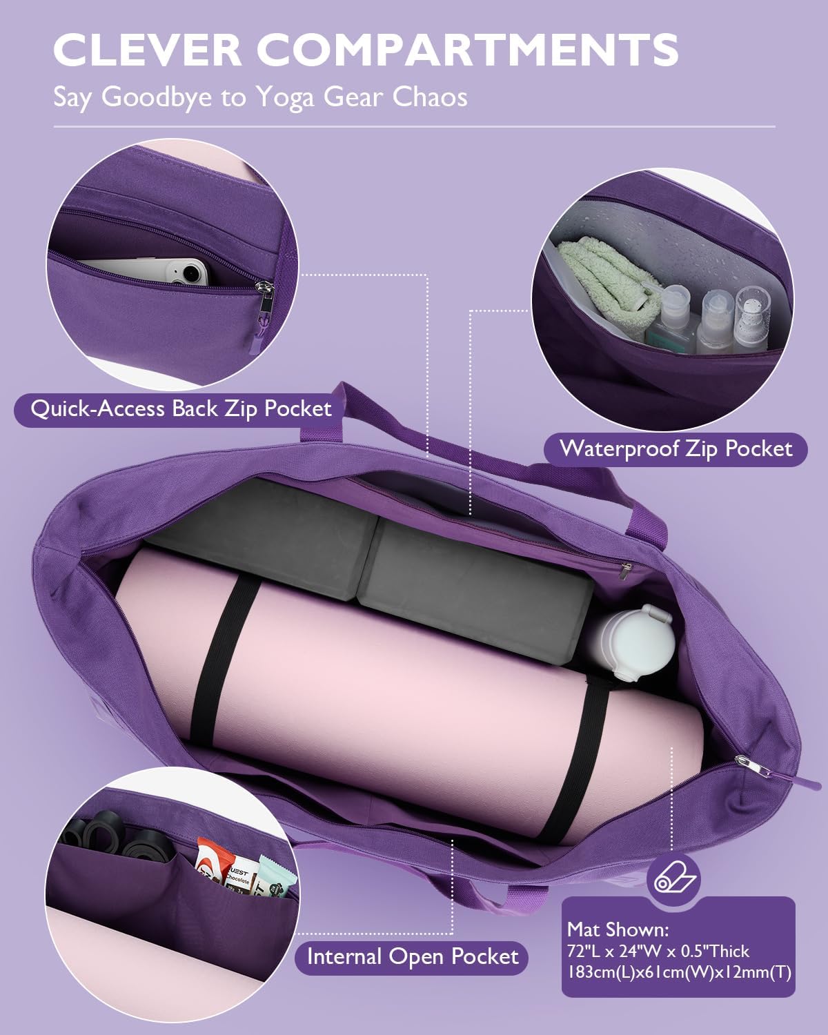Gonex Yoga Mat Bag, Extra Canvas Gym Bag with Waterproof Pocket Metal Zipper, Fits Mat & Blocks, Stylish Yoga Mat Carrier for Women, Ideal for Yoga, Pilates, Workout, Travel