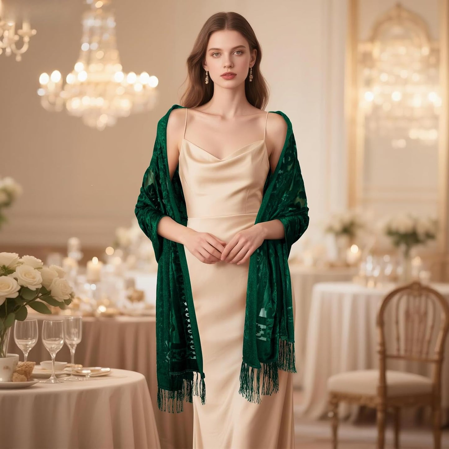 E-Clover Lace Shawl Velvet Scarfs Shawls and Wraps for Evening Dresses Wedding Shawl Wraps for Dress Accessories Winter