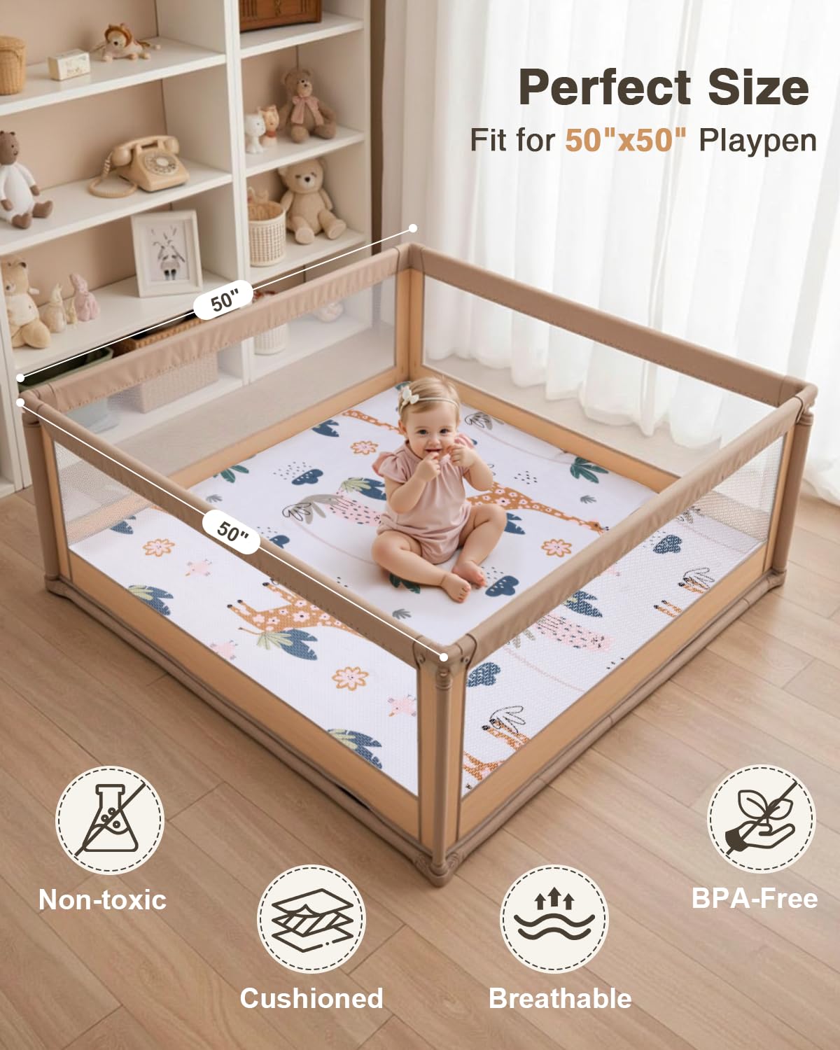 Large Thick Baby Play Mat for Floor,Padded Foam 59x79 Playpen Mat,Soft Support&Plush Feel Nursery Kids Rug,Non Slip for Toddler,Infants,Kids Playroom,Yoga,Baby Crawling,Tummy Time (Light Grey)