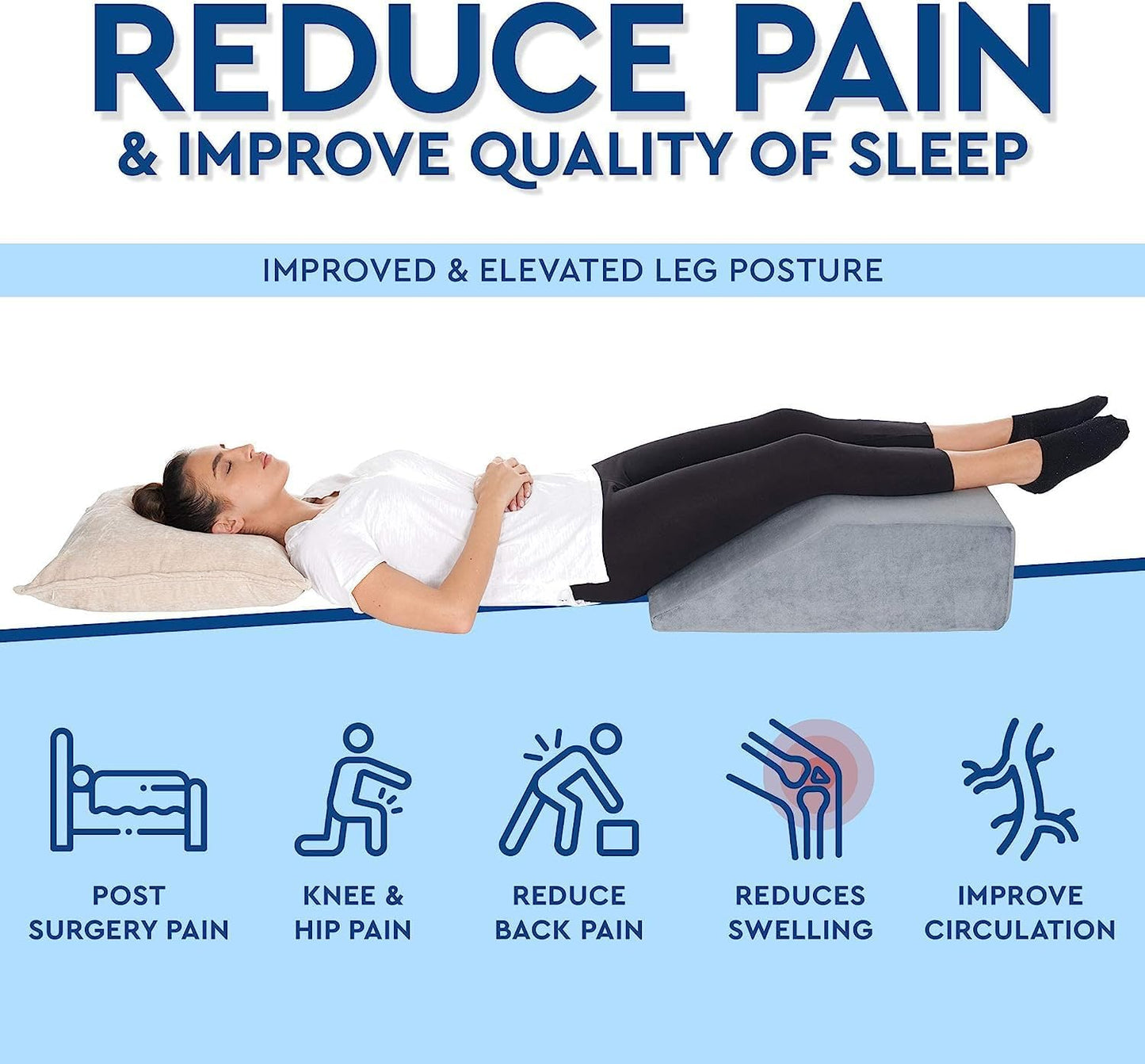 AllSett Health Half Moon Bolster Pillow for Legs, Back and Head (2 Pack) Semi Roll for Ankle and Foot Comfort with White Cotton Machine Washable Cover | Premium Memory Foam | 2 Pillow System
