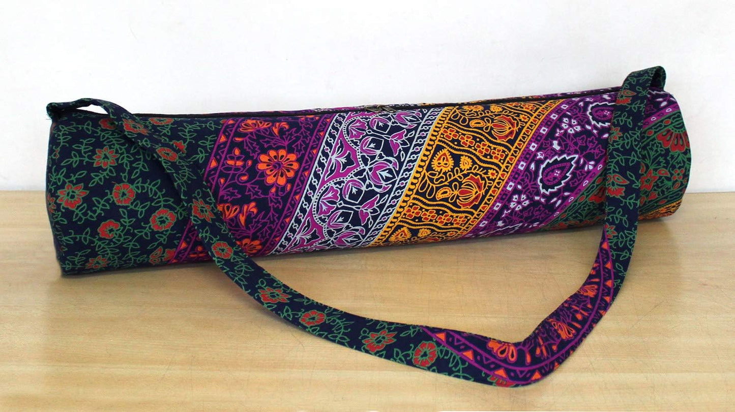 INDIAN CRAFT CASTLE ICC Yoga Mat Bag Carrier Full-Zip Exercise Yoga Mat Carry Bag for Women Men with Multi-Functional Storage Pockets and Adjustable Shoulder Strap 26X6 Inches