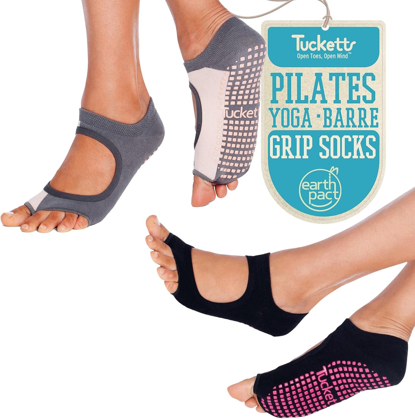Tucketts Allegro Toeless Pilates Socks with Grips for Women, Non-Slip Open-Toe Grip Socks, Yoga, Barre, Dance, Reformer, Home