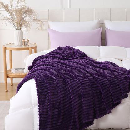 Khaki Throw Blanket for Couch Sofa 50x60 inches Striped Fleece Blankets Room Home Decor Lightweight Plush Soft Cozy Gifts for Women Mom Girls