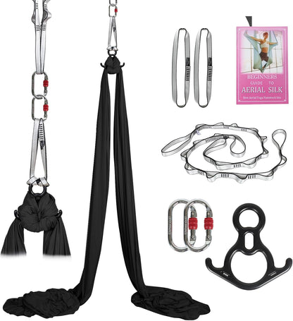 Aerial Silks Kit & Aerial Yoga Hammock - 11Yd Premium Fabric with Hardware - Easy Setup for Flying Yoga, Aerial Swing & Fitness - Supports Up to 14ft Rigging