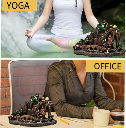 Mountain Waterfall Incense Burner，Backfall Incense Holder River, Incense Falls Meditation Decor for Room with Upgrade Incense Cones and Accessories (Mountain)