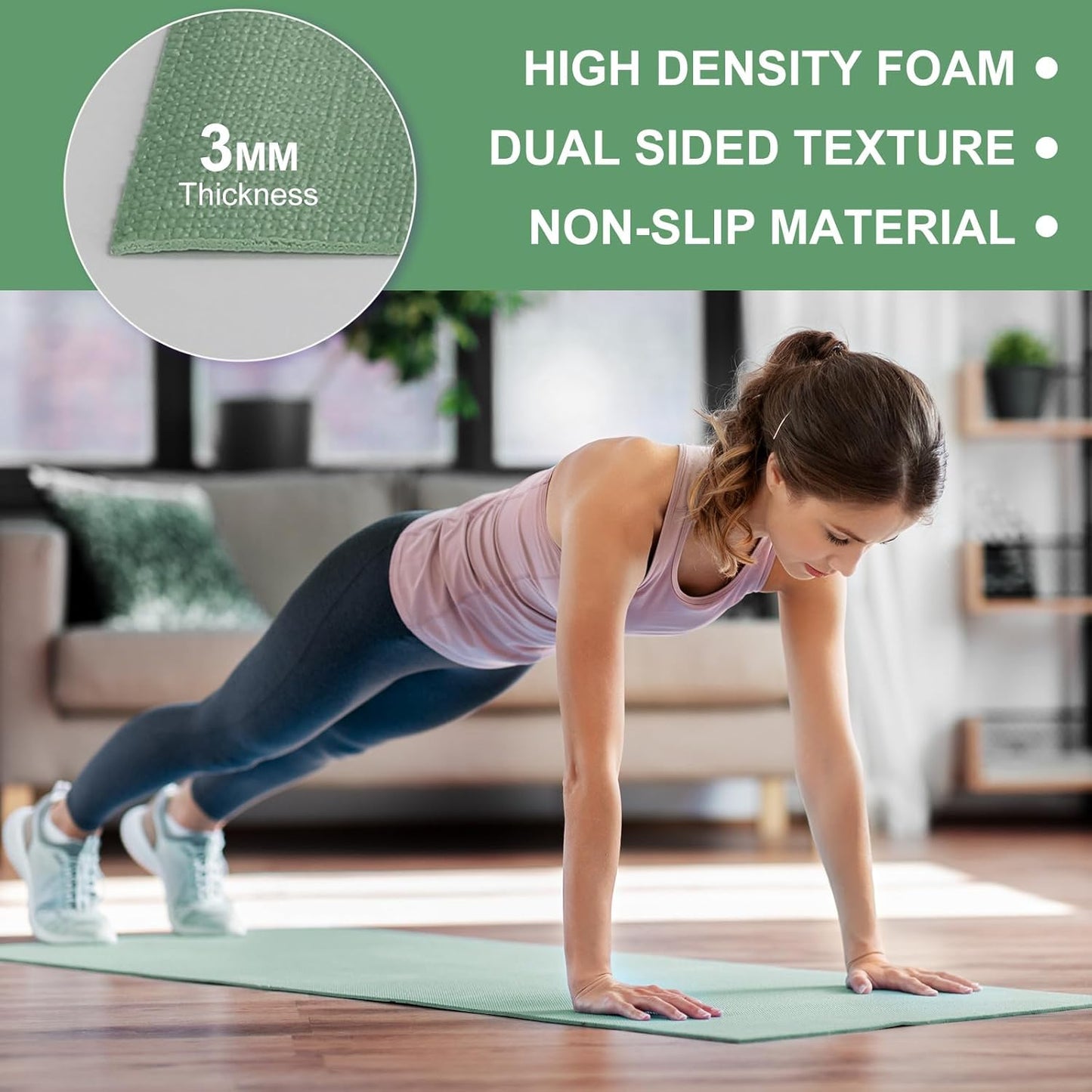 3 mm Thick Yoga Mat Bulk, Non Slip Exercise Workout Fitness Pad for Women Men, Gym Home Yoga Pilates, Easy to Clean, Sturdy PVC