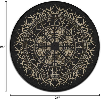 Soft Round Yoga Carpet, Large Home Decor Mat, Non-Slip Machine Washable Kitchen Office Circle Rug Compatible with Cool Norse Viking Vegvisir Runic Compass