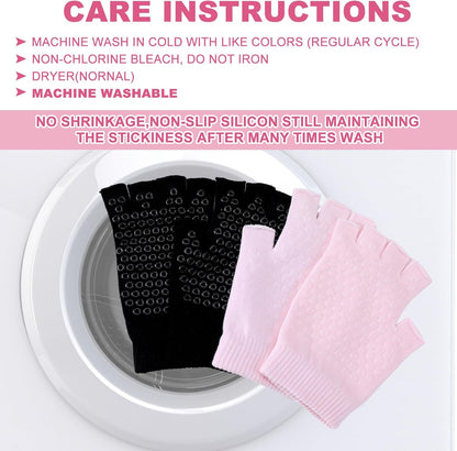 Eurzom 2 Pairs Non Slip Yoga Gloves for Women Fingerless Pilates Gloves with Grips for Yoga Fitness Workout Sports Exercise Gym