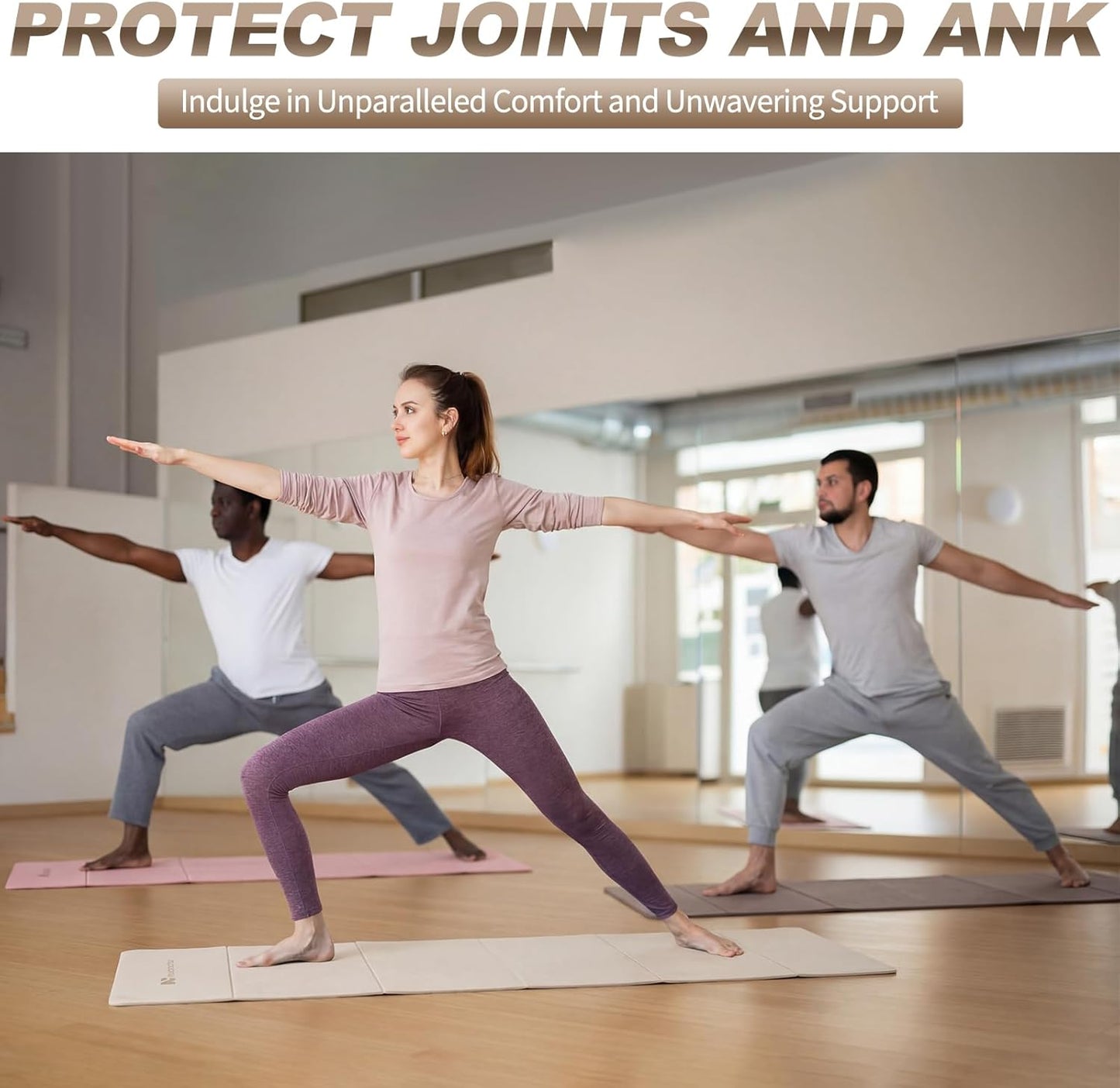 Nuanchu 3 Packs Foldable Yoga Mat Yoga Gift Non-slip Fitness Pilates Mats 6mm Thick with Strap Poe Material 69 x 24 x 0.24" Lightweight Multi-purpose Workout Mats for Exercise Home Travel