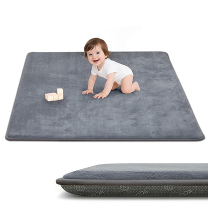 ACOMOPACK 1.3" Thick Baby Play Mat for Floor 79x118"-Large Water-Repellent&Non-Slip Memory Foam Mat for Kids,Toddlers,Soft Velvet Nursery Rug for Tummy Time&Crawling,Yoga,Tatami Style(Blue)
