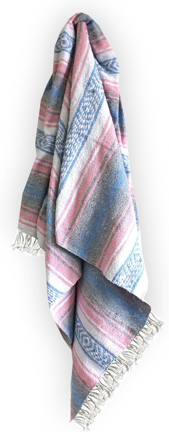 Del Mex Classic Mexican Blanket, Large Authentic Woven Falsa Throw (70"x50"), Artisan Southwest Décor for Beach, Yoga, Outdoors (Lavender)