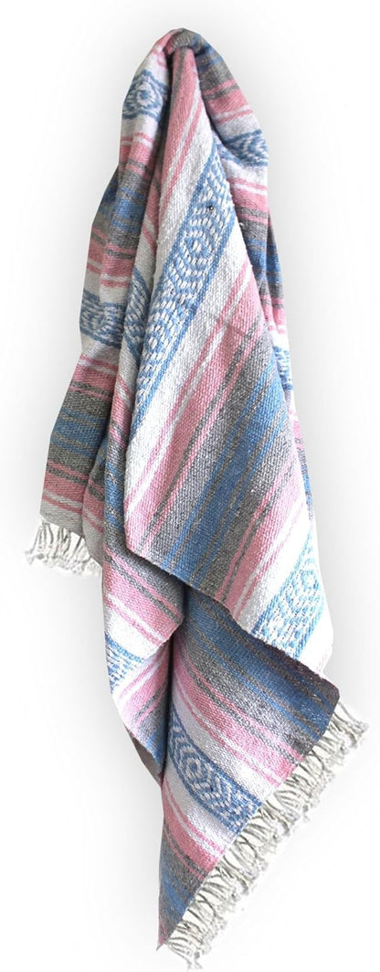 Del Mex Classic Mexican Blanket, Large Authentic Woven Falsa Throw (70"x50"), Artisan Southwest Décor for Beach, Yoga, Outdoors (Lavender)