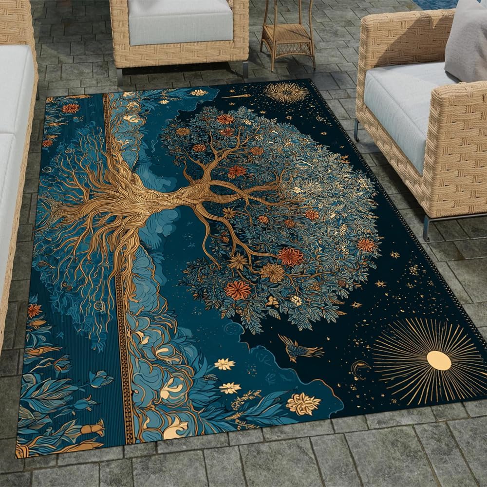 Tree of Life Area Rug – Bohemian Mandala Carpet for Living Room, Bedroom, Meditation Space, Yoga, Spiritual Home Décor – Large Soft Floor Mat for Indoor Decoration (TOL08)