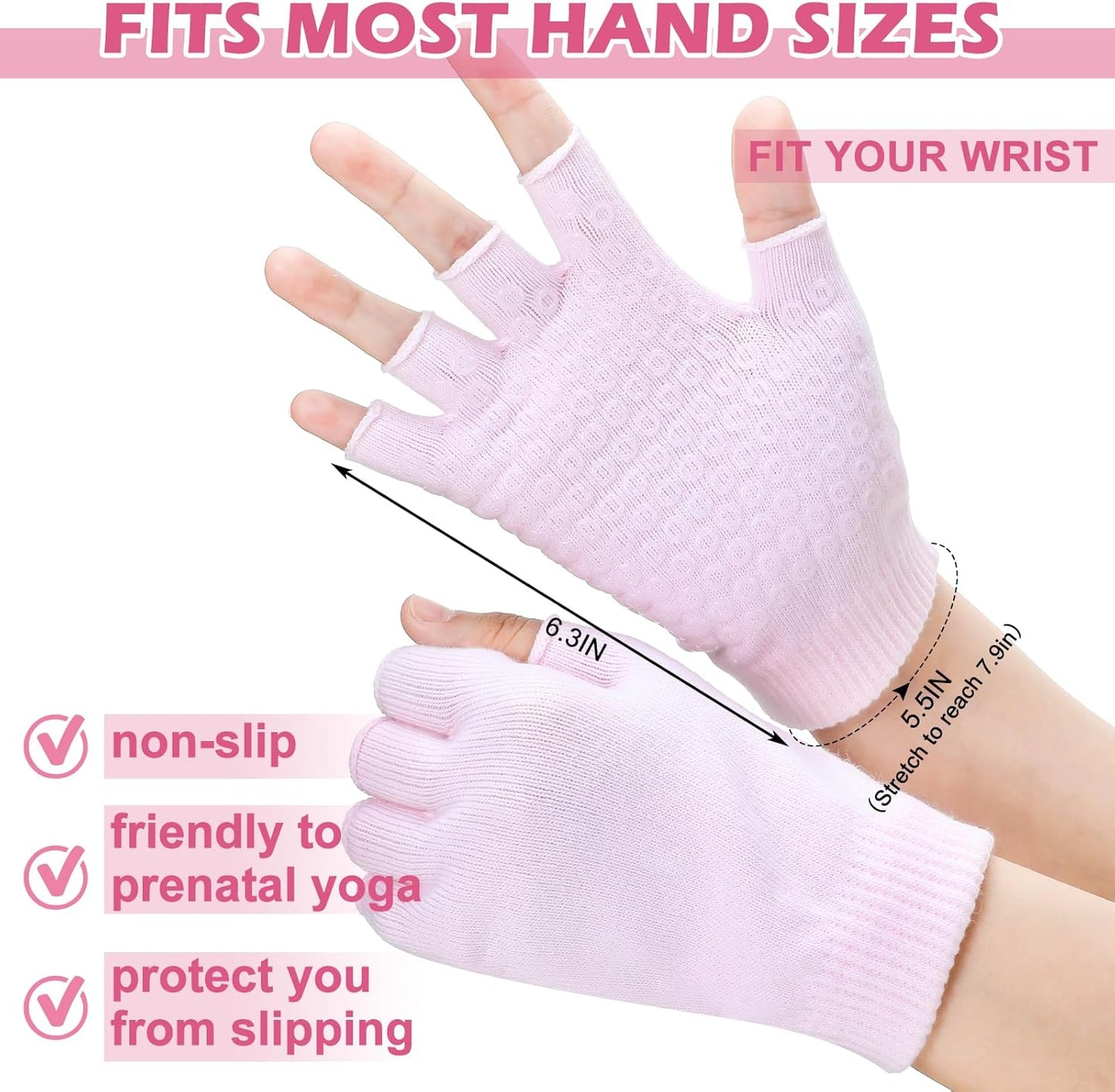 Eurzom 2 Pairs Non Slip Yoga Gloves for Women Fingerless Pilates Gloves with Grips for Yoga Fitness Workout Sports Exercise Gym