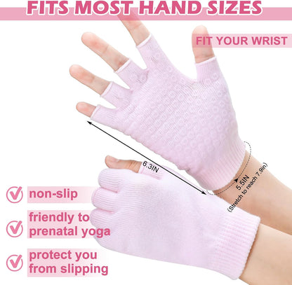 Eurzom 2 Pairs Non Slip Yoga Gloves for Women Fingerless Pilates Gloves with Grips for Yoga Fitness Workout Sports Exercise Gym