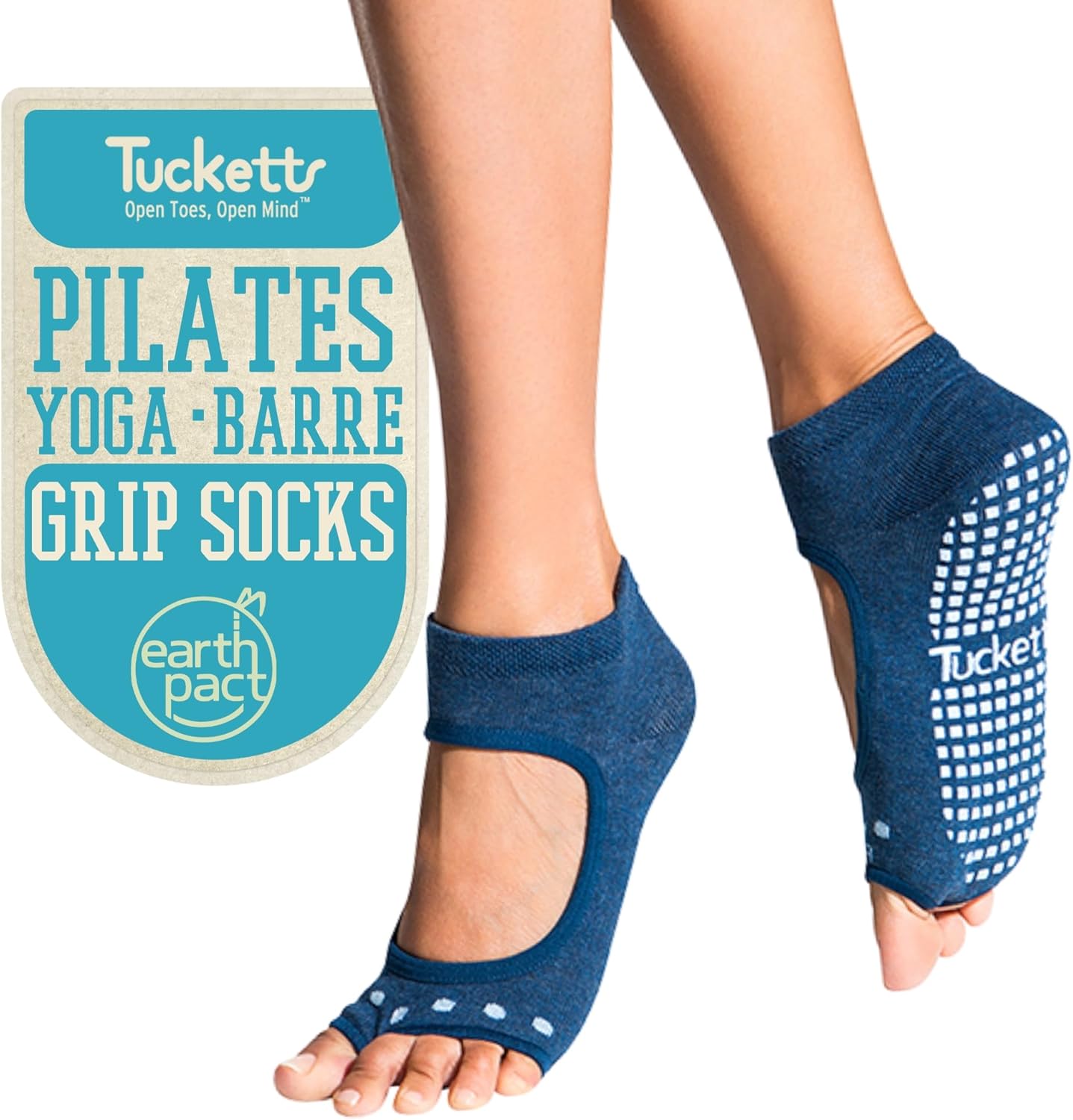 Tucketts Allegro Toeless Pilates Socks with Grips for Women, Non-Slip Open-Toe Grip Socks, Yoga, Barre, Dance, Reformer, Home