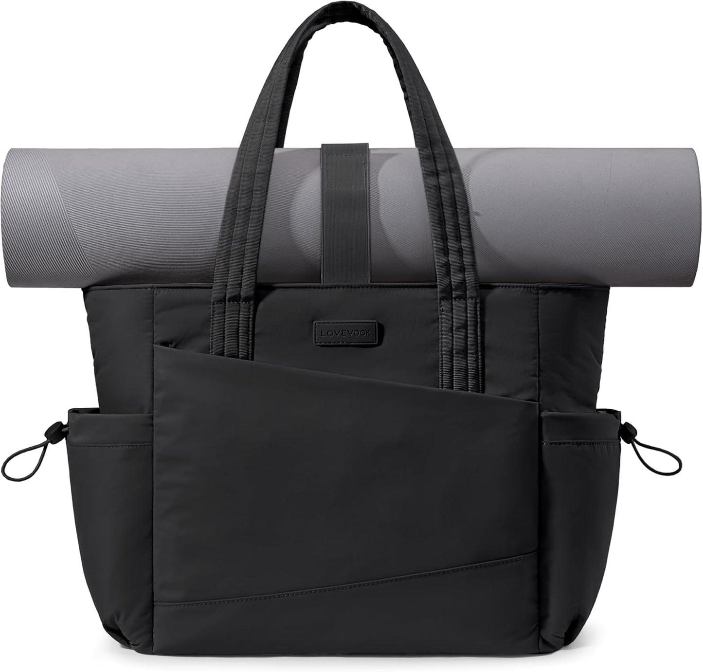 LOVEVOOK Gym Tote Bag for Women, Puffy Yoga Mat Bag with Large Cup Holder & Wet Pocket, Work Nurse Bag for Travel Workout