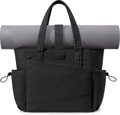 LOVEVOOK Gym Tote Bag for Women, Puffy Yoga Mat Bag with Large Cup Holder & Wet Pocket, Work Nurse Bag for Travel Workout