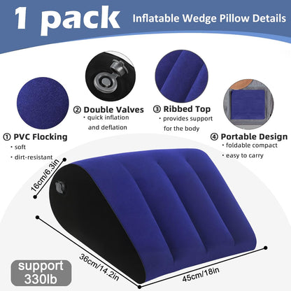 Prosixtoy Portable Wedge Pillow Inflatable Cushion - Body Positioners Lightweight Wedge Pillow for Sleeping, Leg Elevation, Use in Bed, Travel, Camping, Fast Inflating Deflation (Black)