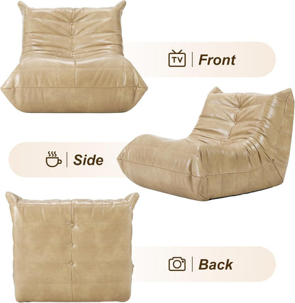 Hobestluk Giant Bean Bag Chair Lazy Floor Sofa, Memory Foam Fireside Sofa for Adults, Big Beanbag Faux Leather Armless Chair for Living Room Bedroom Dorm Office (Brown, Single)