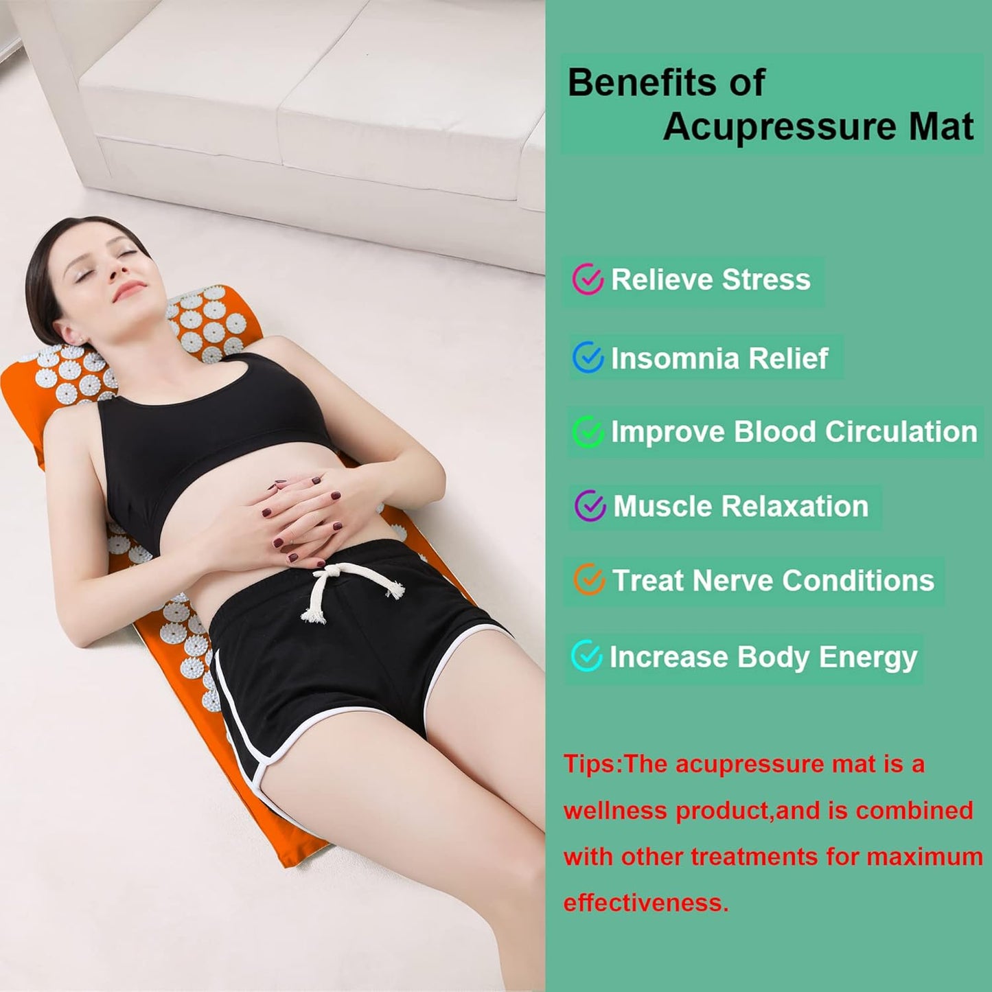 XiaoMaGe Acupressure Mat and Pillow Set with Bag - Large Size 28.7 X 16.5 inch Acupuncture Mat for Neck & Back Pain, Muscle Relaxation Stress Relief, Sciatica Pain Relief Pillow (Black)