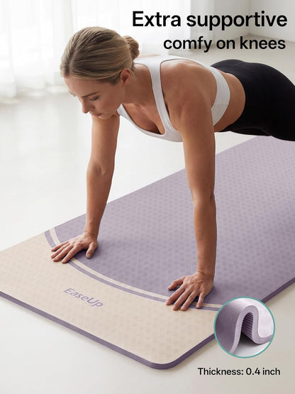 EaseUp Extra Thick Yoga Mat -2/5 inch (10MM), 72.8x31.5" Extra Long-Wide, Professional TPE Non-slip yoga mats for Yoga,Exercise, Workout,Pilates and Fitness, with strap