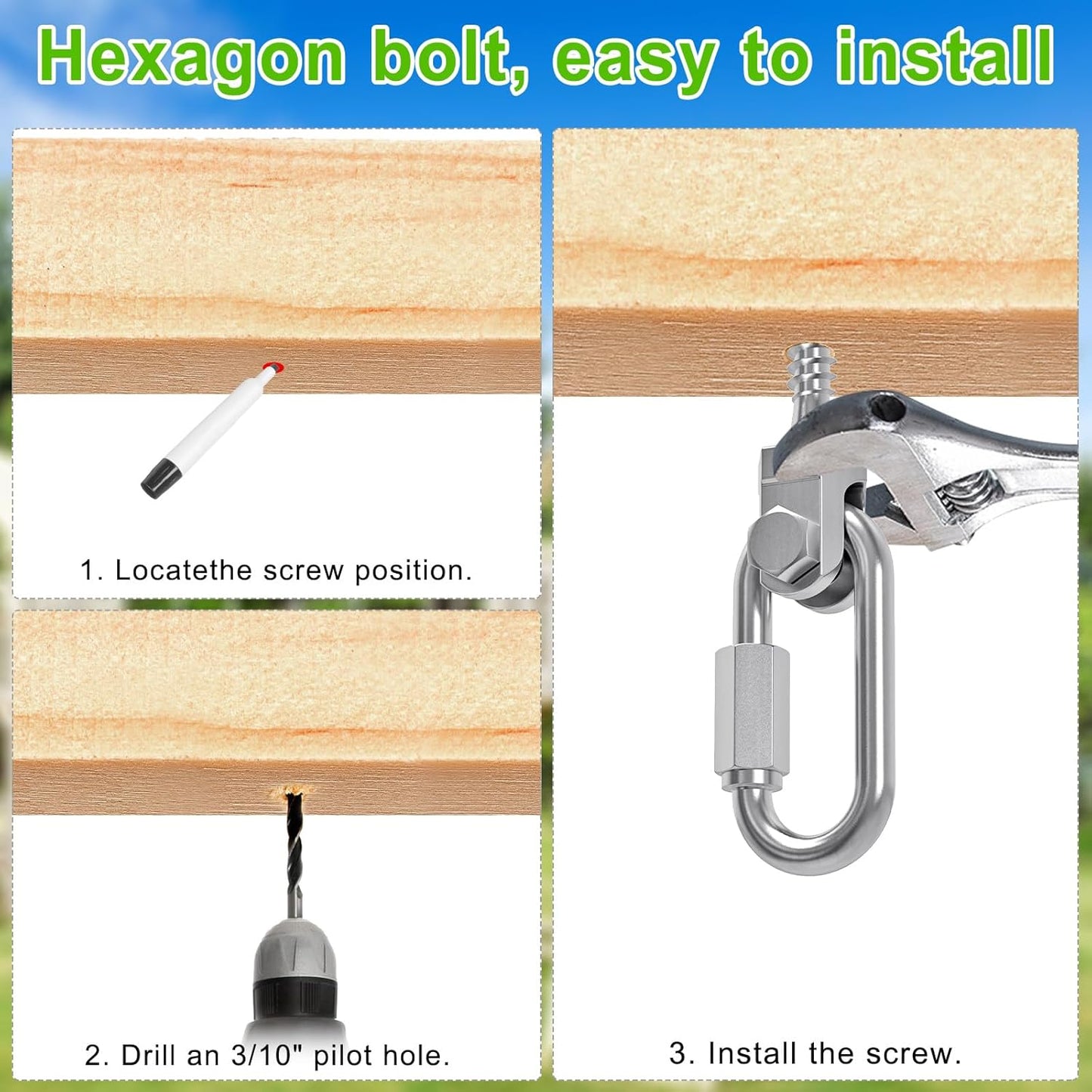 SELEWARE Heavy Duty 180° Swing Hangers, Stainless Steel Eye Screw Bracket, 1800 LB Capacity Playground Yoga Hammock Rope Tire Web Chair Sandbag Punching Bag Porch Swing Sets (6 Pack)