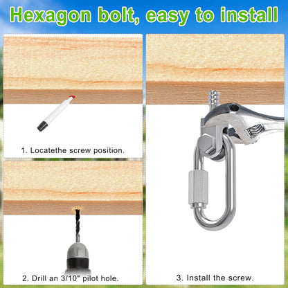 SELEWARE Heavy Duty 180° Swing Hangers, Stainless Steel Eye Screw Bracket, 1800 LB Capacity Playground Yoga Hammock Rope Tire Web Chair Sandbag Punching Bag Porch Swing Sets (6 Pack)