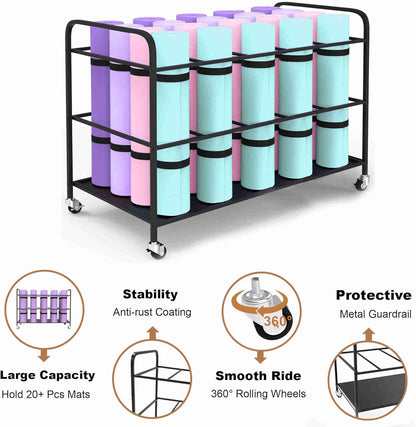 Yoga Mat Holder Organizer Yoga Mat Storage Rack Basket for Home Gym Exercise Workout Equipment Storage Shelf Cart