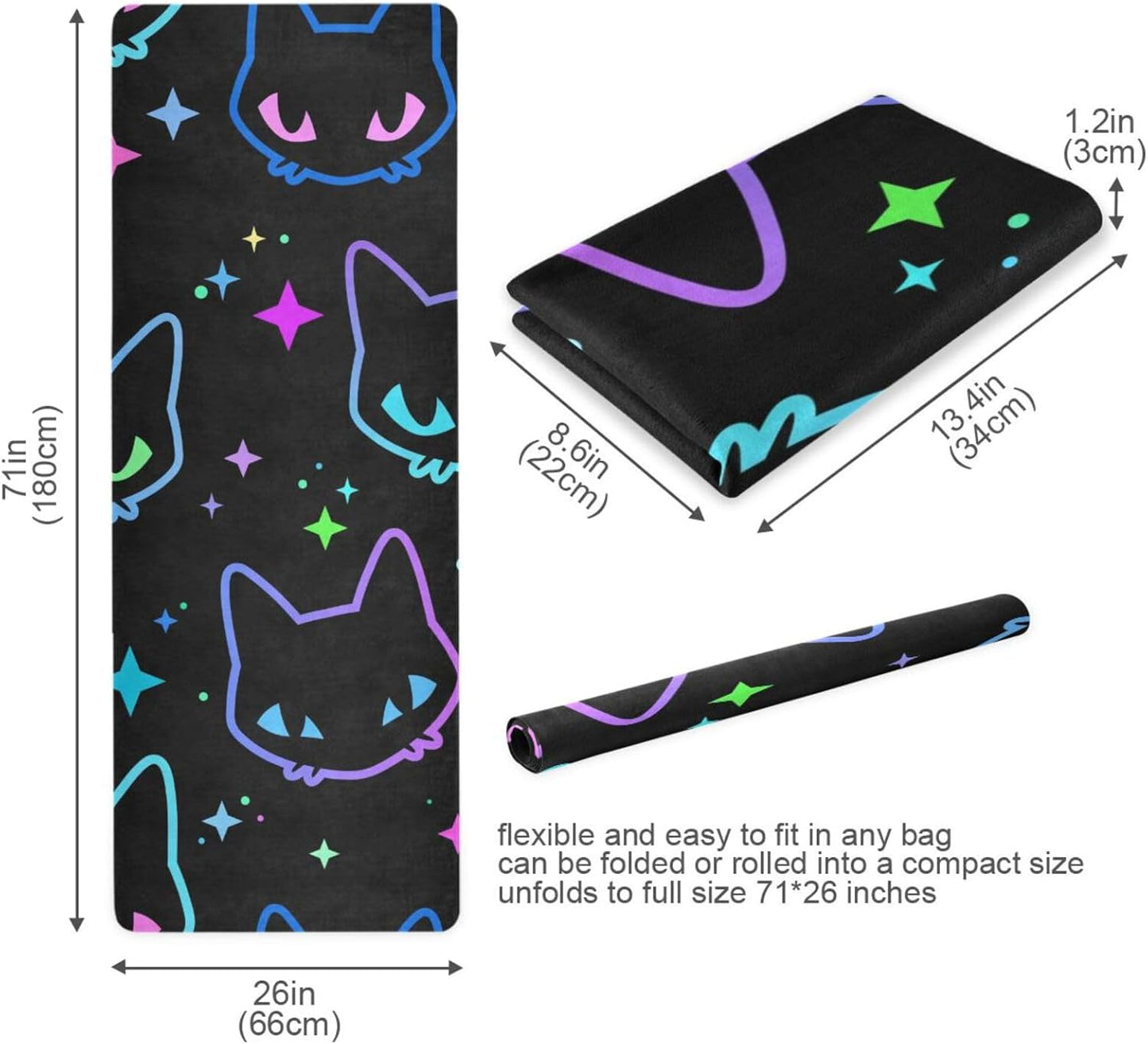 Cute Chubby Frog Yoga Mat, 71 x 26 Inch Non-slip Yoga Mats Folding Travel Exercise Mat Indoor Outdoor Gym Pilates with Storage Bag for Women Men