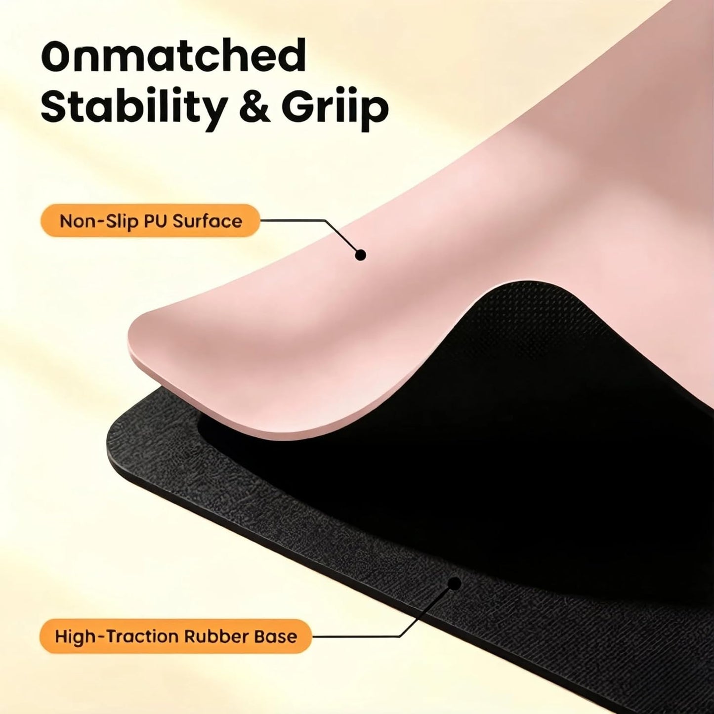 Grip Yoga Mat 5mm Non-Slip PU Natural Rubber Surface, Premium Fitness Mat for Hot Yoga, Pilates, for Women and Men
