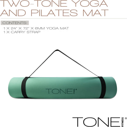 TONE Fitness Yoga Mat 1/4" Thick Non Slip Exercise & Pilates Mat for Home Workouts with Carrying Strap | Multiple Options