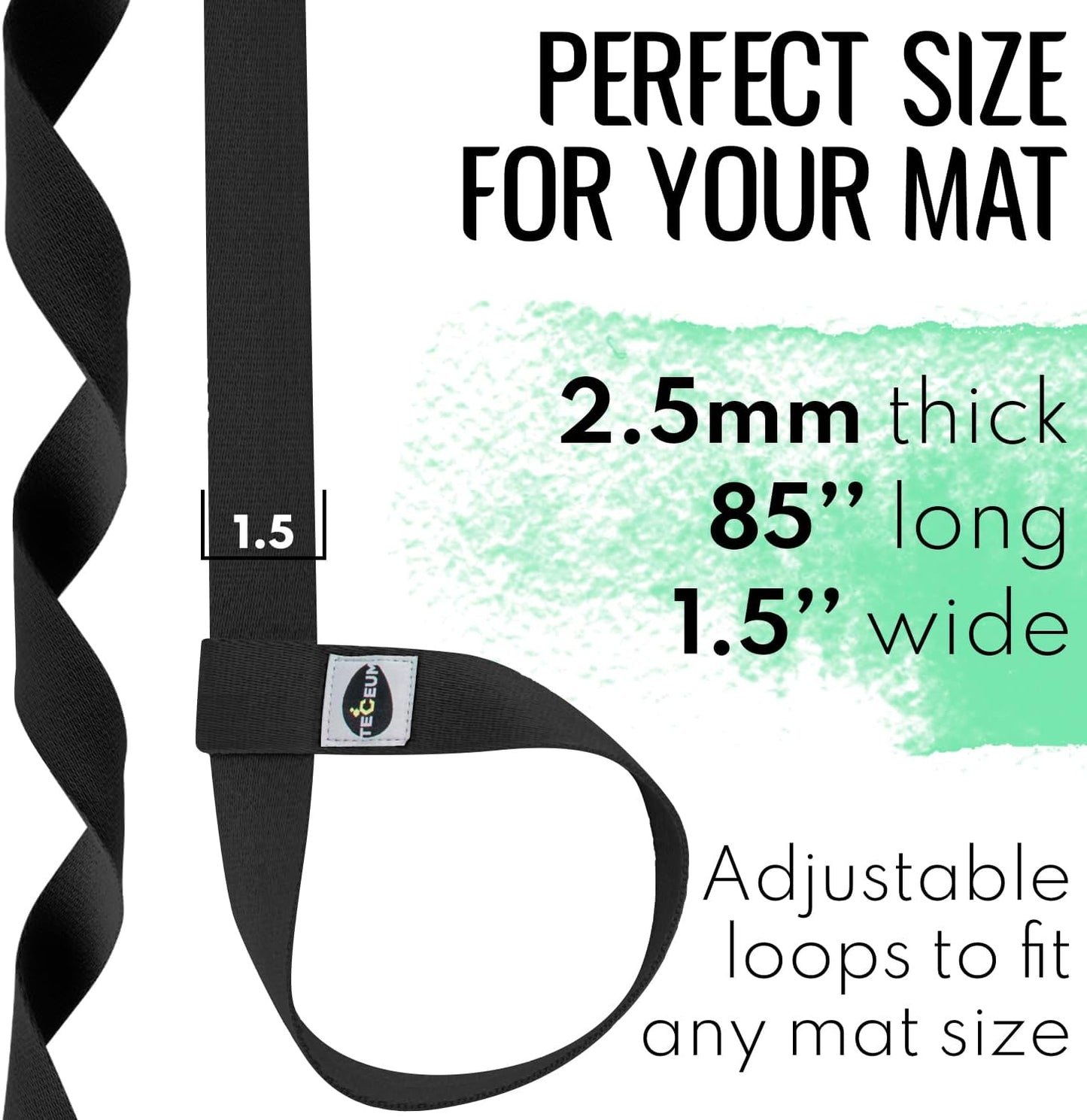 TECEUM Yoga Mat Strap – 30+ Colors – Adjustable Mat Holder Sling Carrier for All Mats [Mat Not Included]