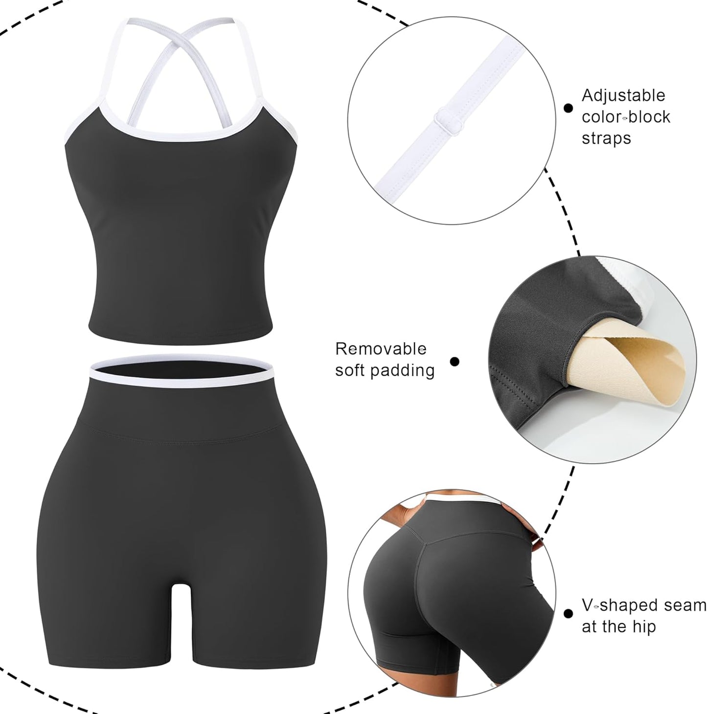 UOUA Womens Workout Set 2 Piece Gym Outfit High Waisted Tummy Control Shorts Halter Padded Sports Bra Tank Athletic Yoga Wear