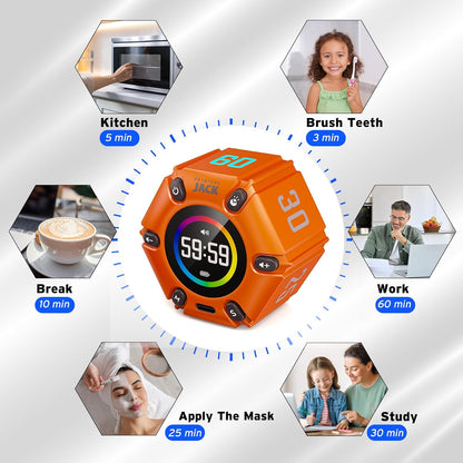 Jack Pomodoro Timer - Productivity Cube, Visual Focus Timer, Mute & Vibration & Adjustable Sound Alert, for Office, ADHD, Study, Work, 3/5/10/25/30/60min & Custom Countdown - Black