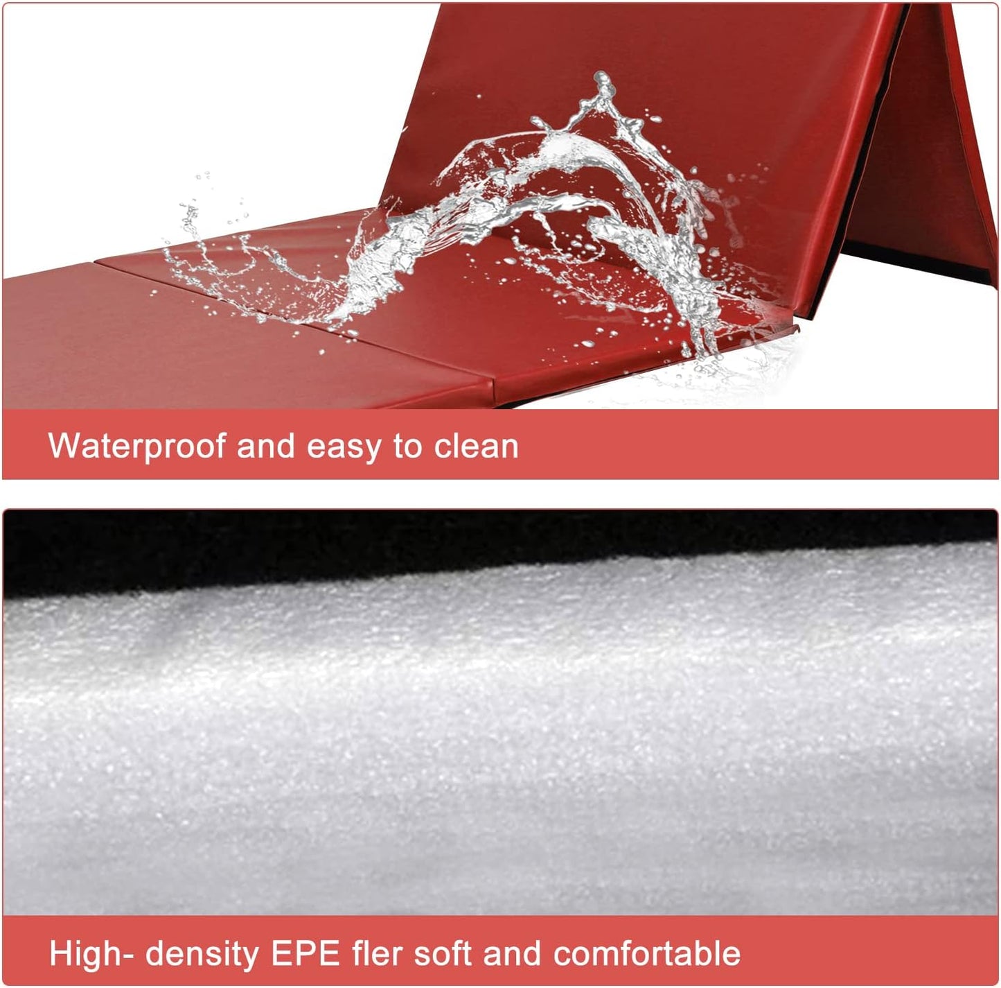 Gymnastics Mat for Tumbling, Folding Tumbling Mat Exercise Mat Gym Mat Tumbling Mats for Kids, Adults, PU Leather Yoga Mat with Carrying Handles