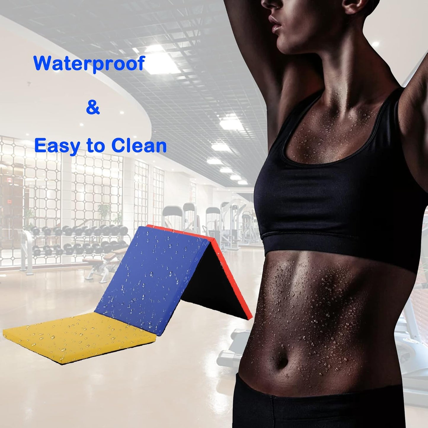Gymnastics Tumbling Mat, 3 Folding Exercise Mat with Handle, All-Purpose Home Gym Mat for Tumbling, 6'x2'x2'