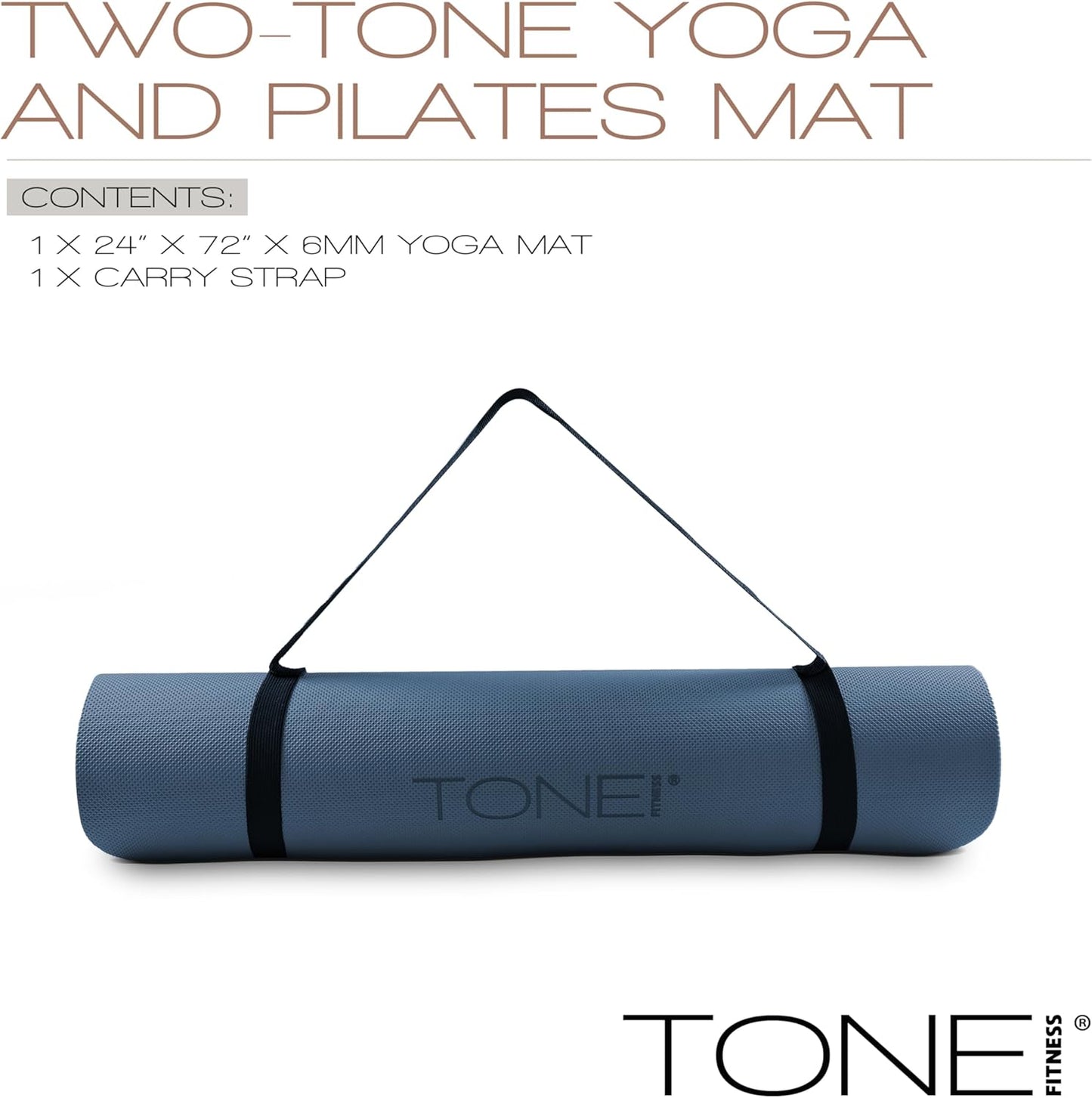 TONE Fitness Yoga Mat 1/4" Thick Non Slip Exercise & Pilates Mat for Home Workouts with Carrying Strap | Multiple Options